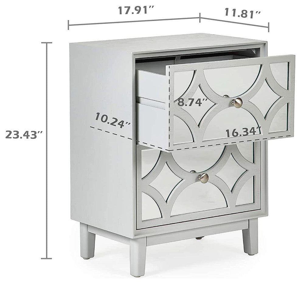 Modern Contemporary Nightstand, 2-Drawer Front Mirror Nightstand