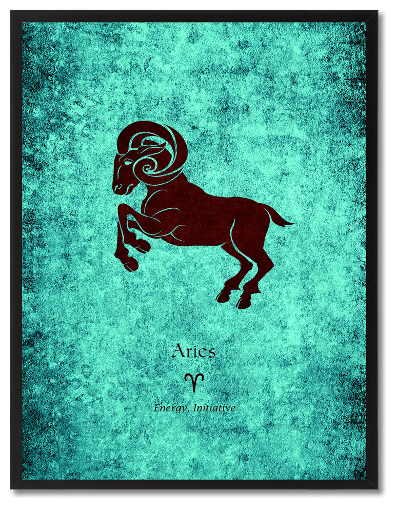 Aries Horoscope Astrology Aqua Print on Canvas with Picture Frame, 13"x17"