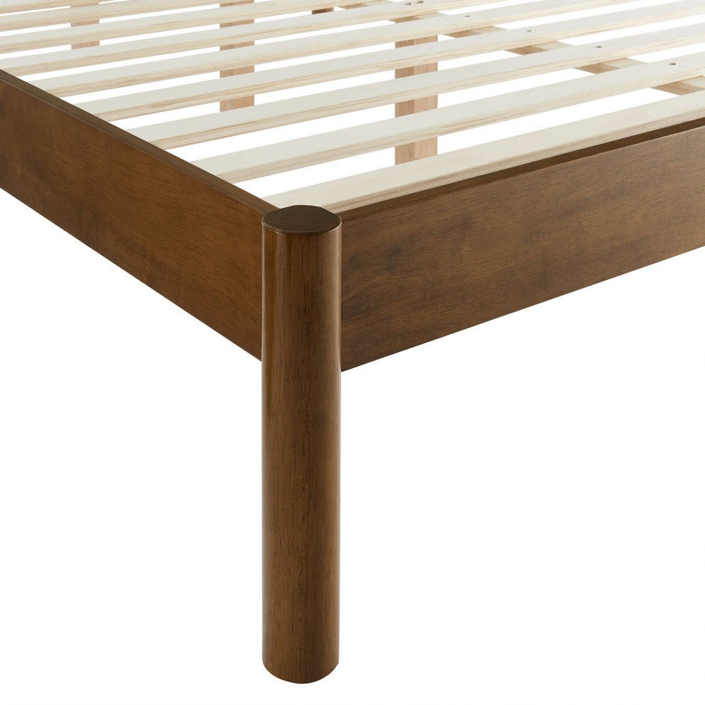 Olea Channel Tufted Boucle Solid Wood King Platform Bed, Feather Walnut