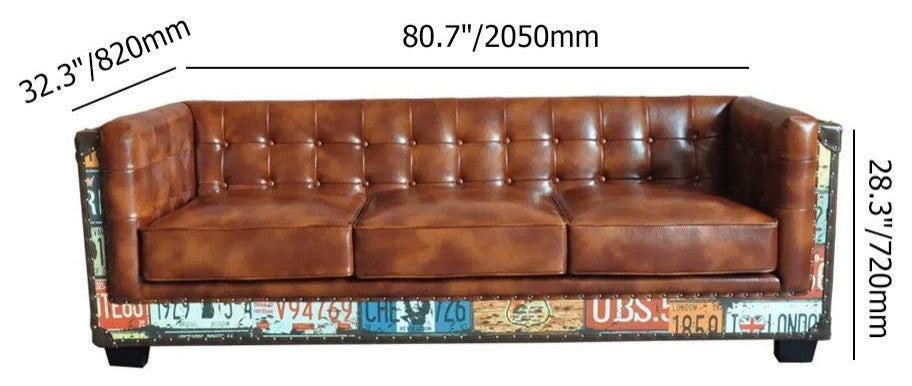 Vintage Industrial Loft 3-Seater Sofa Tufted Brown Faux Leather Upholstered Sofa