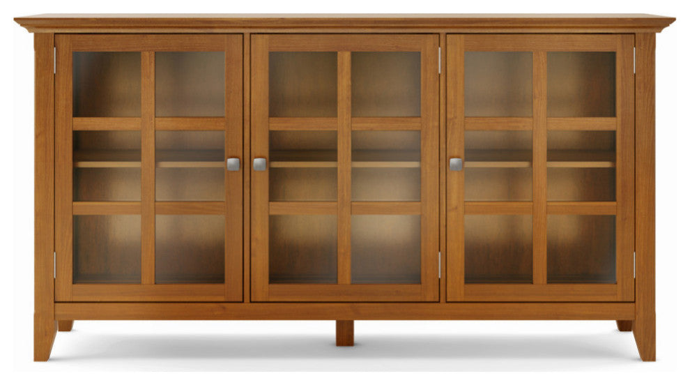 Acadian Solid Wood Wide Storage Cabinet, Light Golden Brown