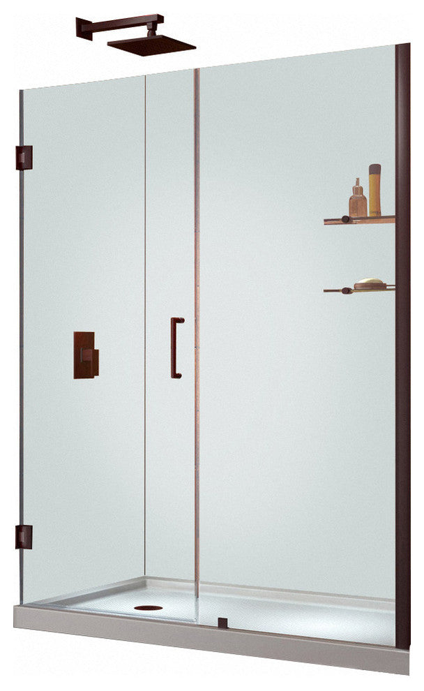 Unidoor 59-60"Wx72"H Frameless Hinged Shower Door, Shelves, Oil Rubbed Bronze