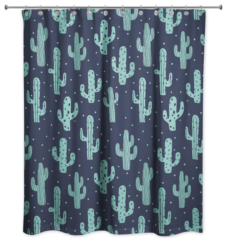 Teal and Navy Cactus 71x74 Shower Curtain