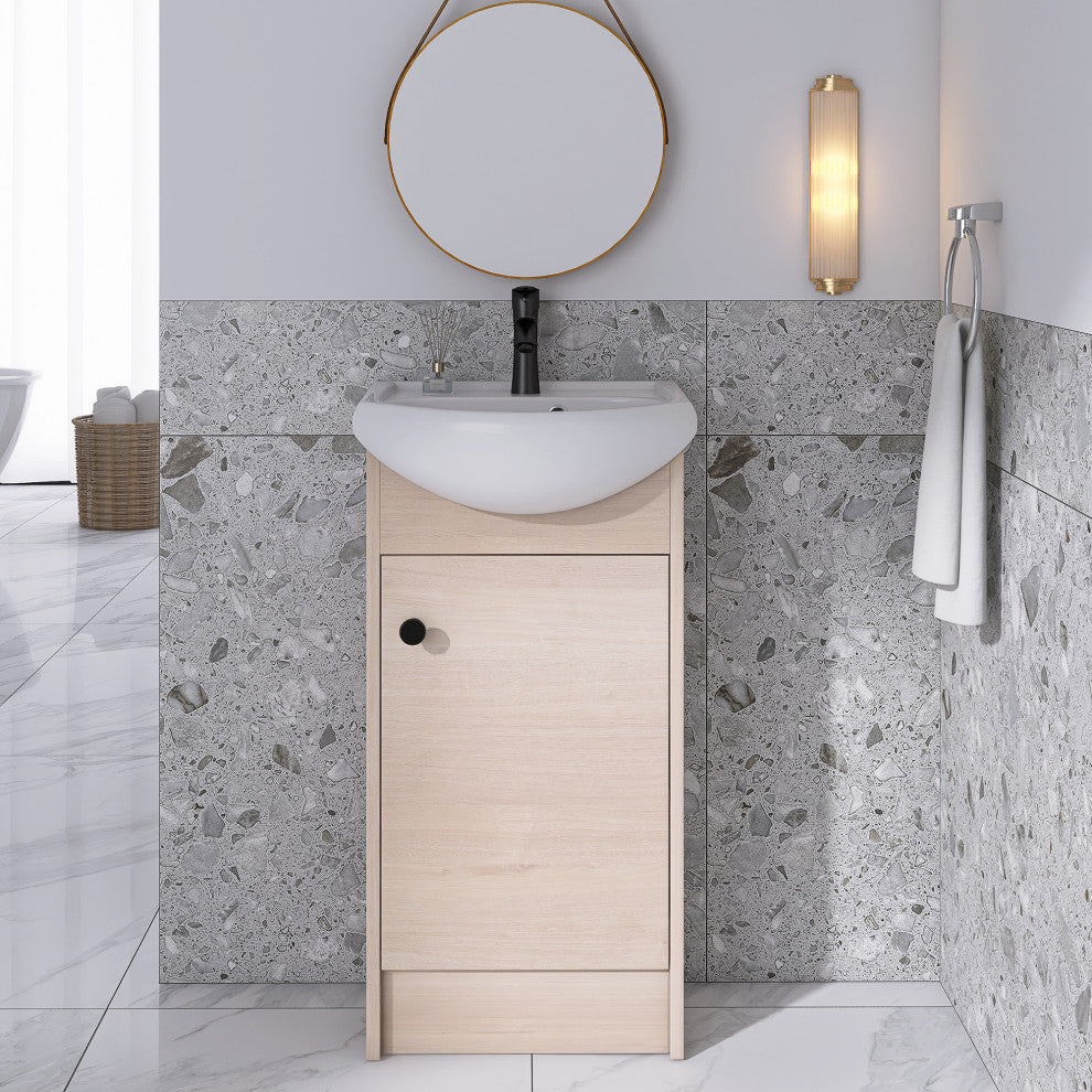 18 inch Wood Wall-Mounted Bathroom Vanity Set with Integrated Ceramic Sink