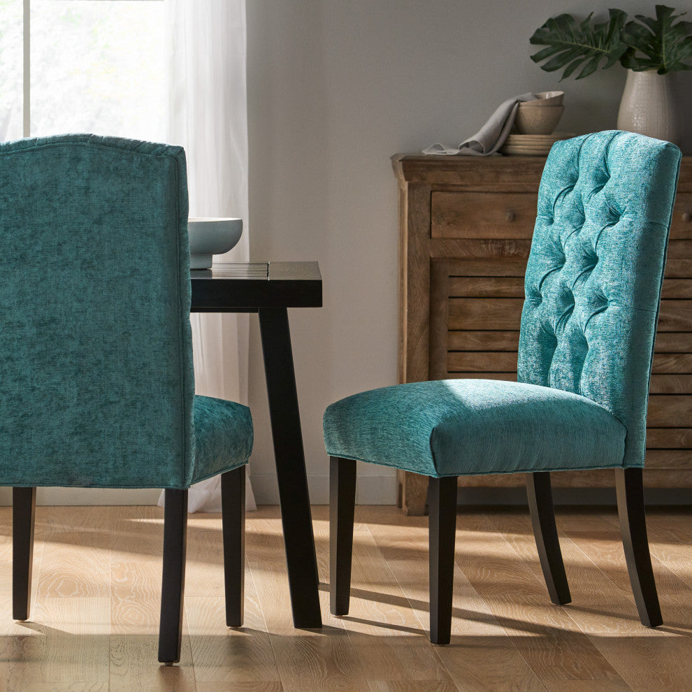 GDF Studio Clark Soft Fabric Dining Chairs, Set of 2, Teal Green