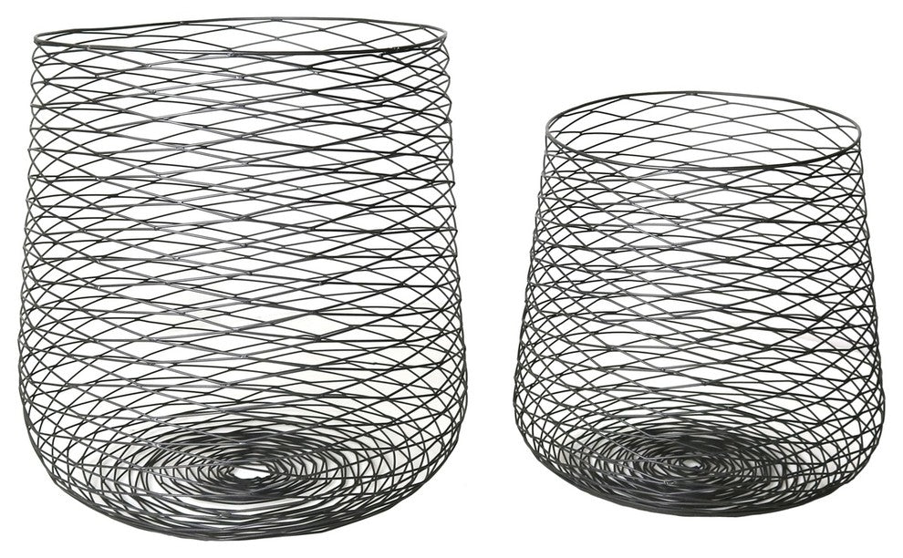 Retro Industrial Black Metal Wire Basket Set 2 | Storage Container Steel Mesh