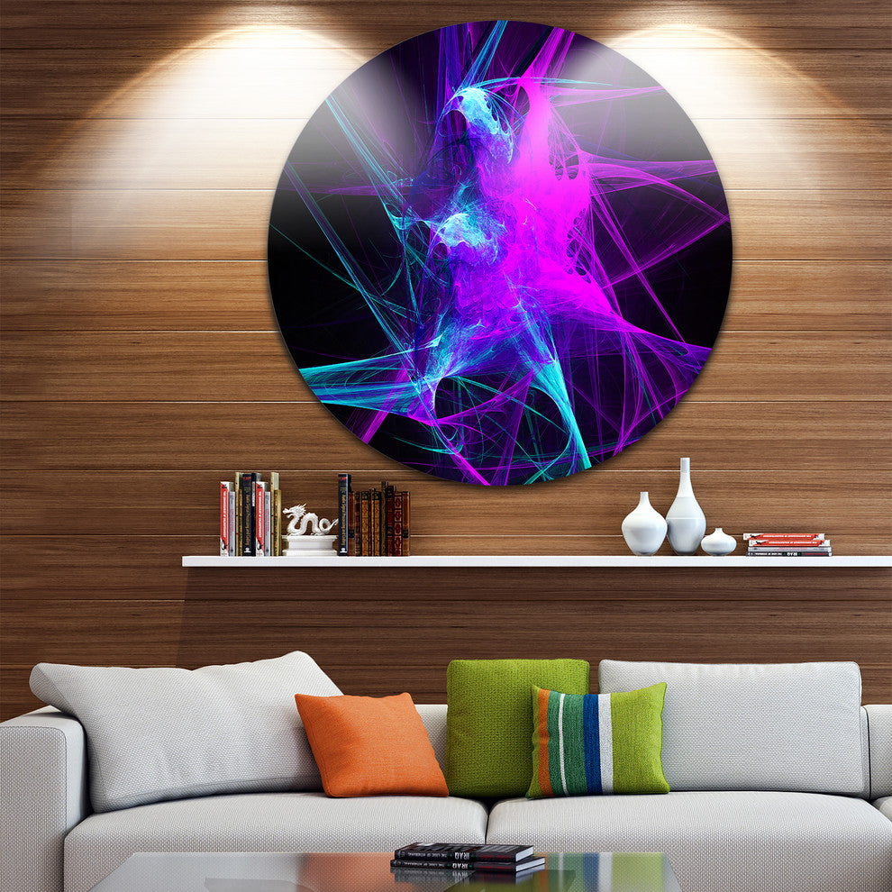 Purple Glowing Ball Of Smoke, Abstract Round Metal Wall Art, 11"