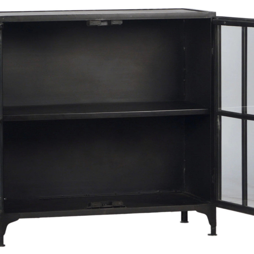 Black Iron and Glass Bar Cabinet