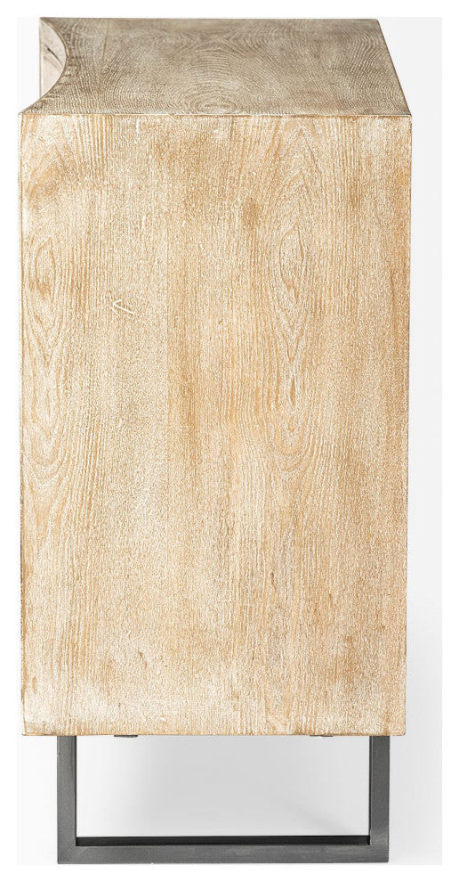 Bellefontaine Natural Fir Veneer And Black Metal Frame Accent Cabinet