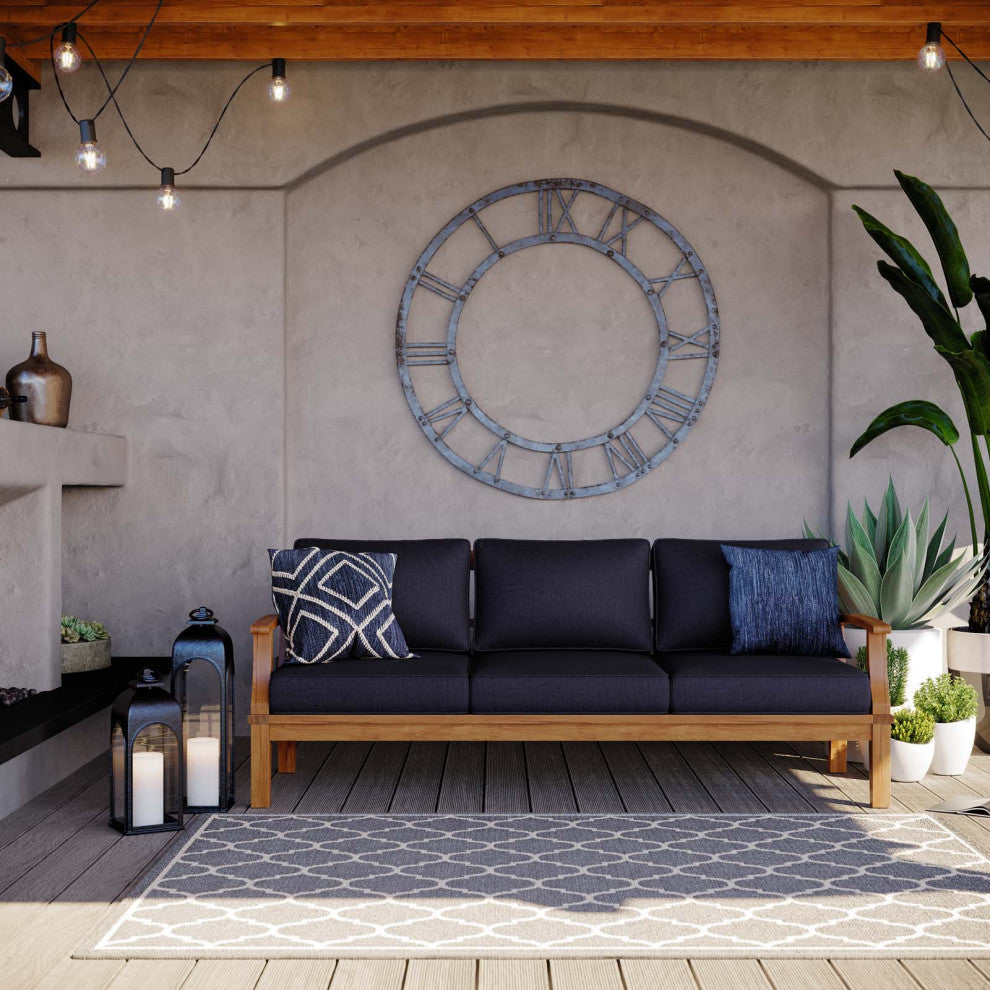 Lounge Sofa, Wood, Brown Natural Blue Navy, Modern, Outdoor Patio Balcony Garden