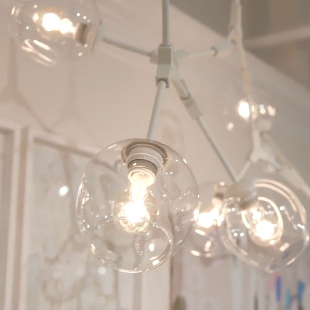 Midcentury Modern 8 Light White Chandelier Abstract Burst Glass Shade Adjustable