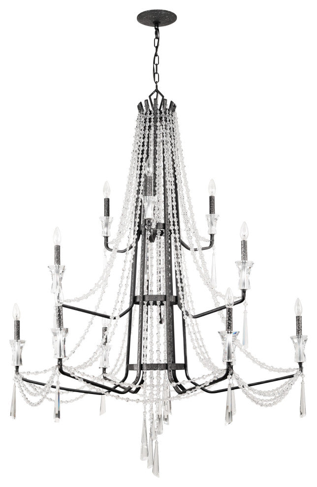 Barcelona 12-Lt 3-Tier Crystal Chandelier - Onyx