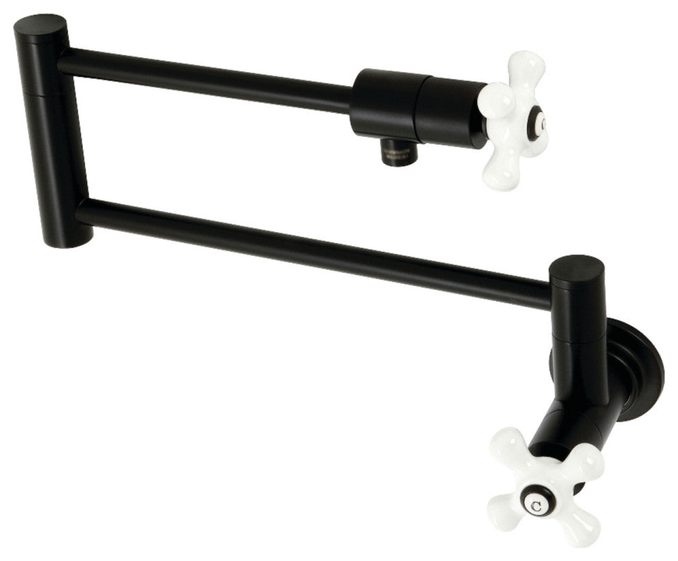 Kingston Brass KS4100PX Metropolitan Wall Mount Pot Filler, Matte Black