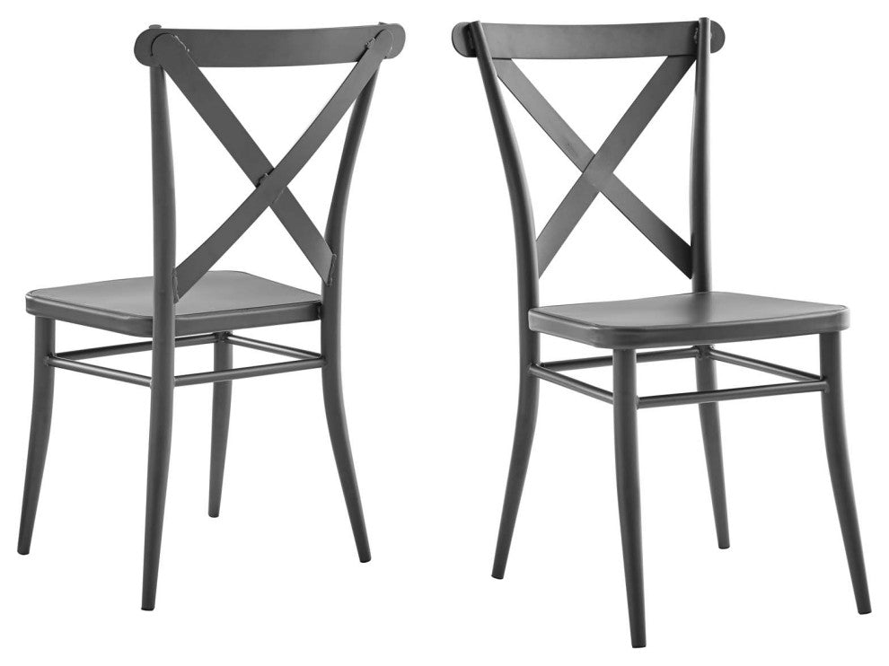 Side Dining Chair, Set of 2, Metal, Gunmetal Silver, Modern, Bistro Restaurant