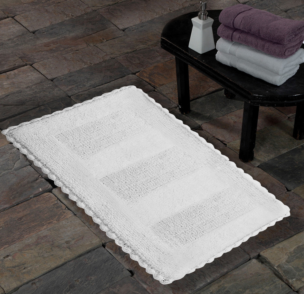 SPA Reversible Cotton Bath Rug, Crochet Lace Border, 36"l X 24"w