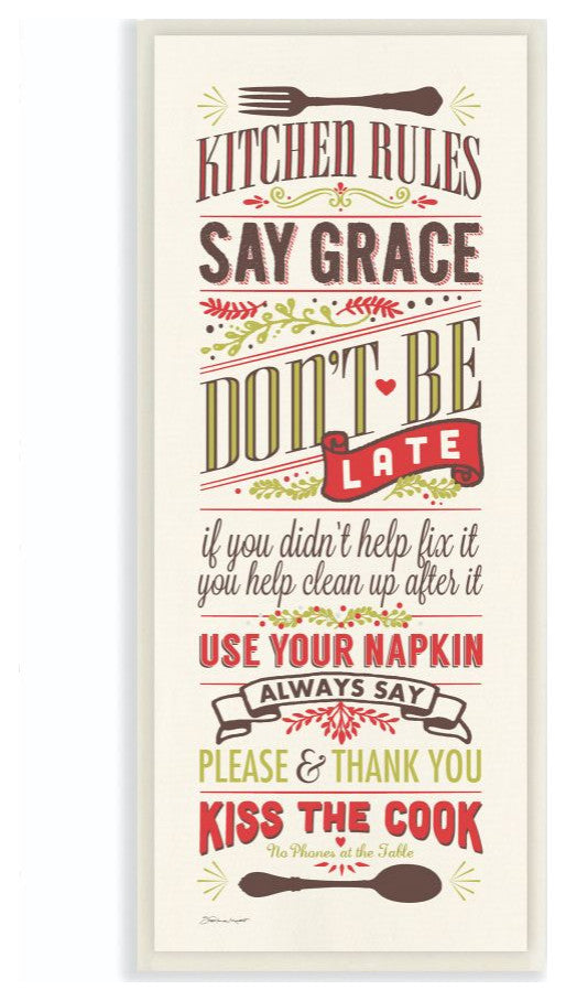 Kitchen Rules Inspirational Word Dining Room Red, 7"x17"