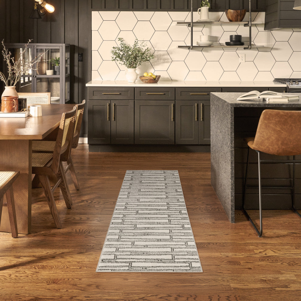 Nourison Nordic 2'' x 6'' Ivory Grey Scandinavian Indoor Rug
