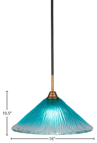 Paramount 1-Light Mini Pendant, Matte Black & Brass, 16" Teal Crystal Glass