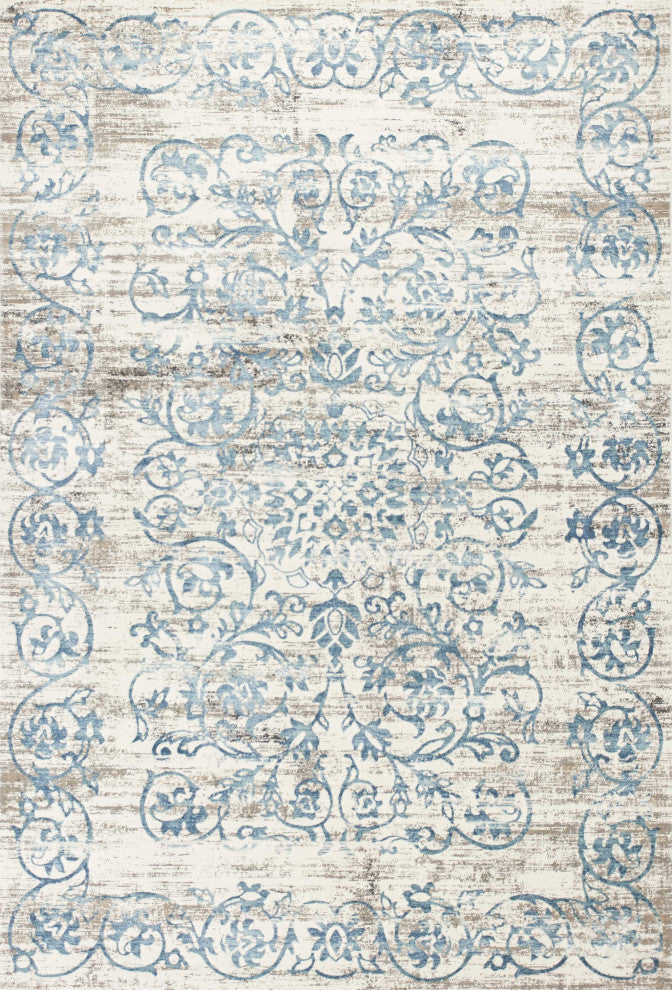 HomeRoots 7' x 11' Polypropylene Ivory or Blue Area Rug