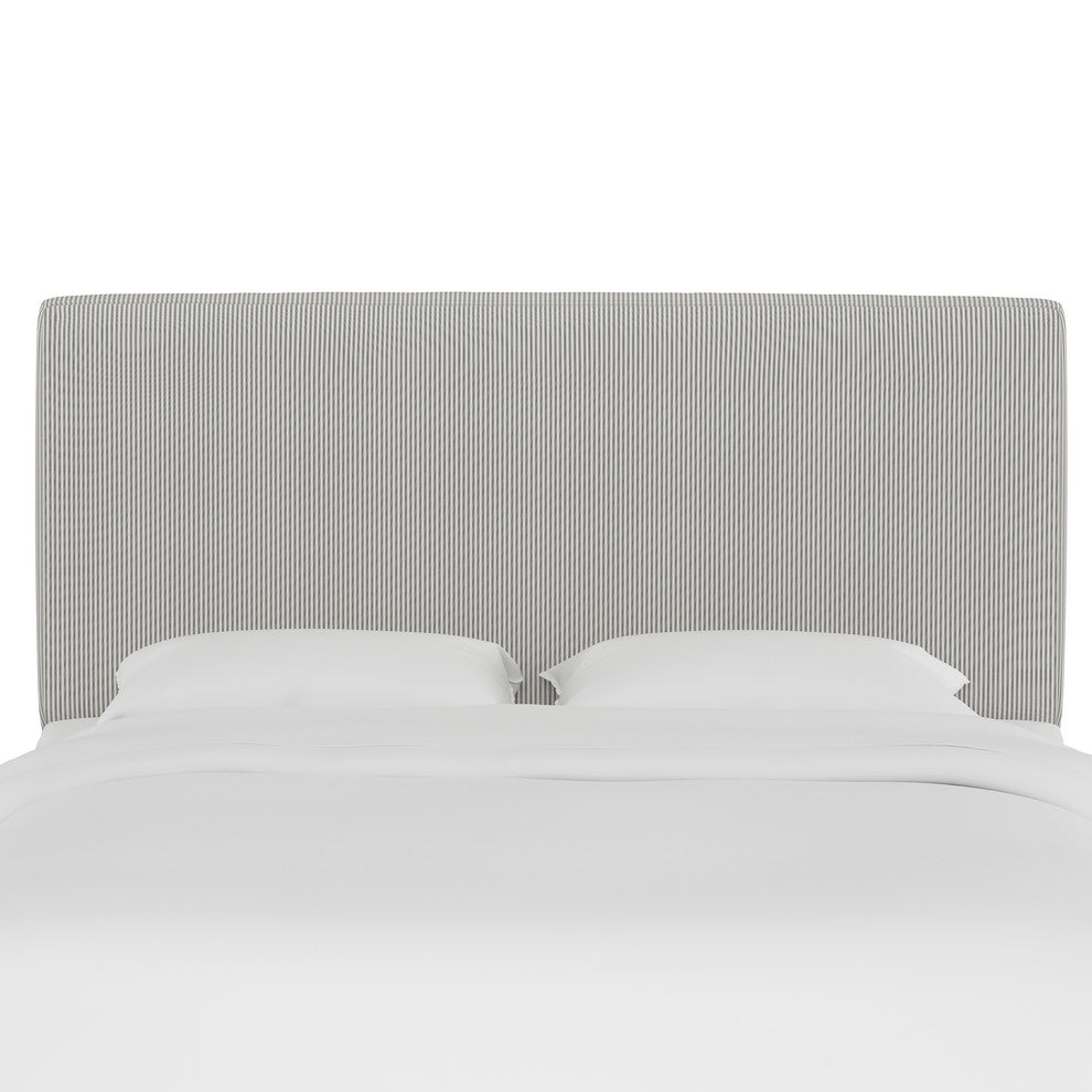 Phoebe Box Seam Headboard, Oxford Stripe Charcoal, Queen