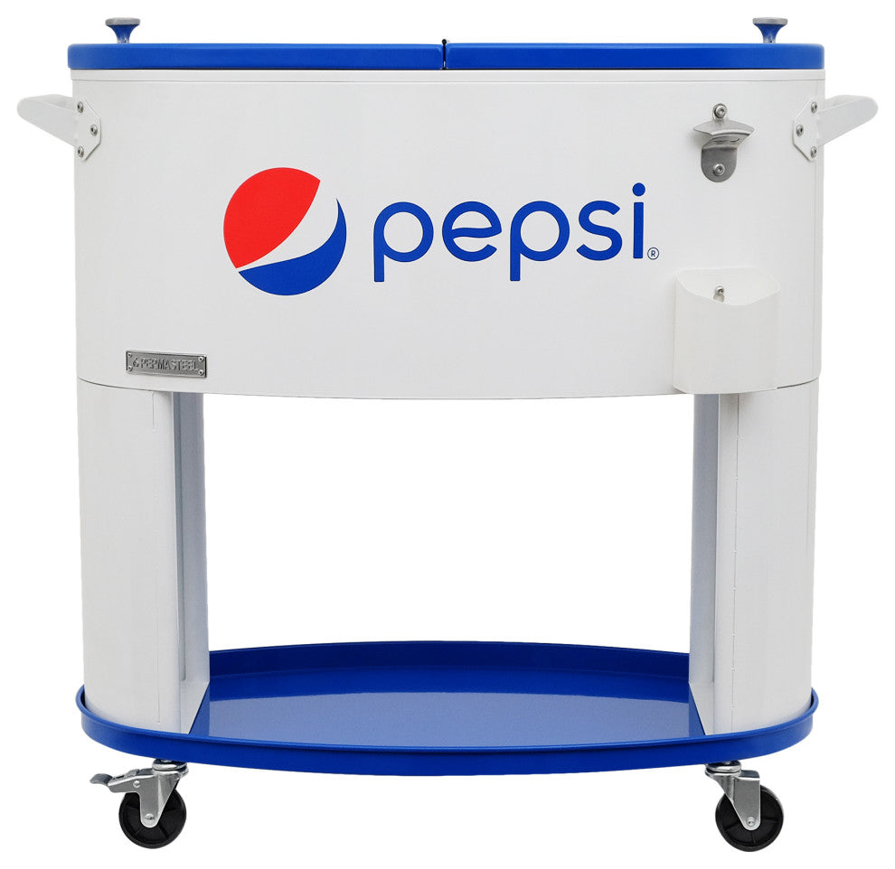 Permasteel 80 Quart Portable Rolling Oval Patio Cooler, White