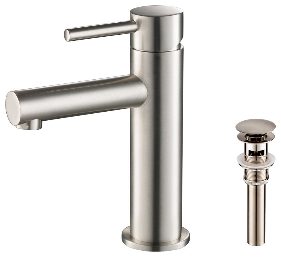 Blossom Brass Round Single Handle Bathroom Vanity Sink faucet, Brush Nickel W/ P
