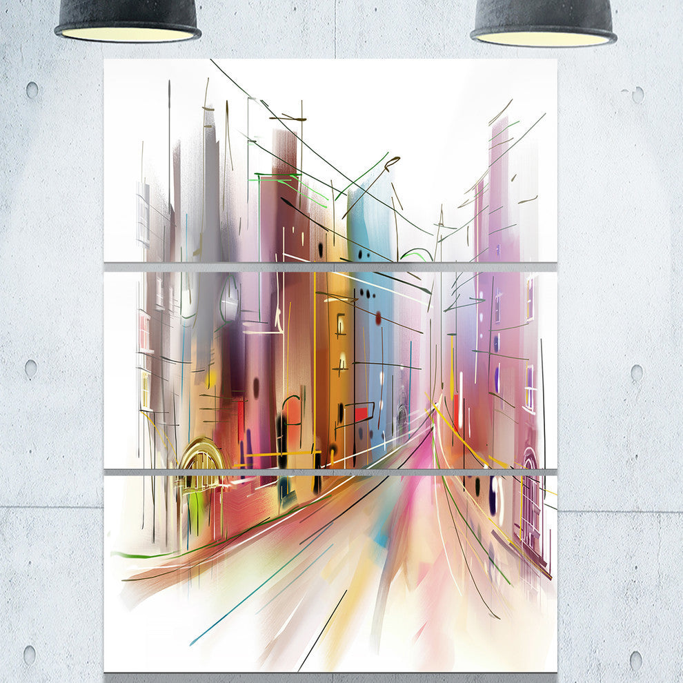 "Road in City Illustration Art" Metal Wall Art, 3 Panels, 28"x36"