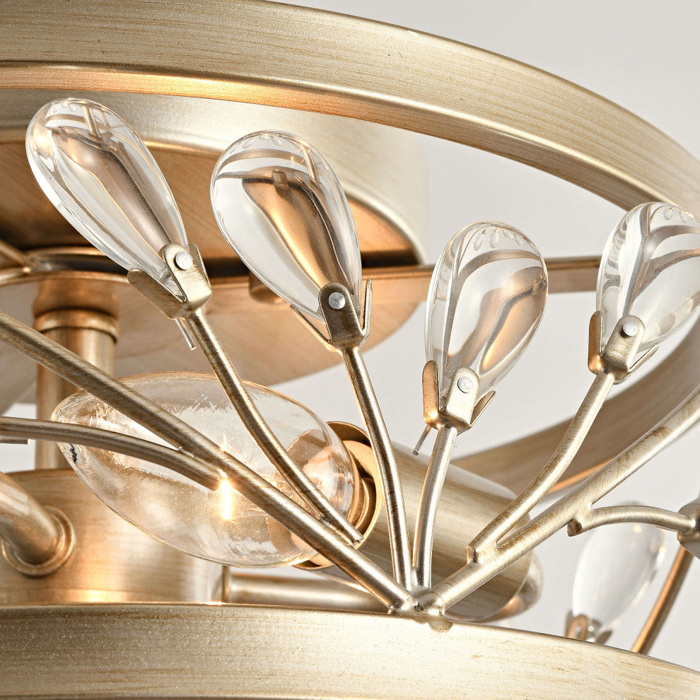 Daisy 3-Light Brushed Champagne Silver Metal Cage Drum Flush Mount