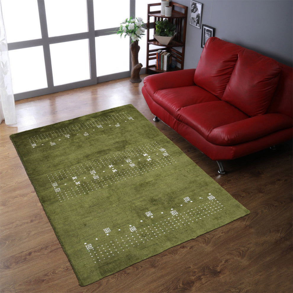 HAND KNOTTED LOOM SILK ECO-FRIENDLY AREA RUG -5'x8',Rectangle,Green,Contemporary