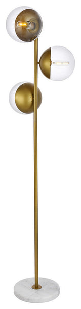 Eclipse 3 Light Floor Lamp, Brass With Clear Glass