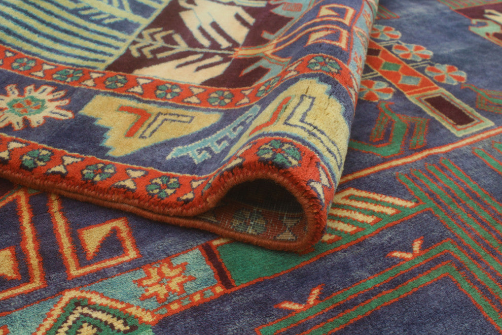 Fine Vintage Distressed Cirilo Navy/Rust Runner, 4'10x10'2