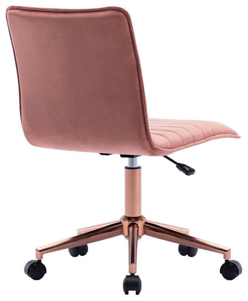 Horizontal Stitching Armless Swivel Task Chair, Pink Velvet