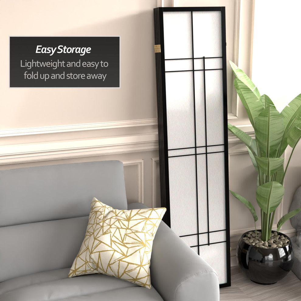 6' Tall Eudes Shoji Screen, Black, 4 Panels