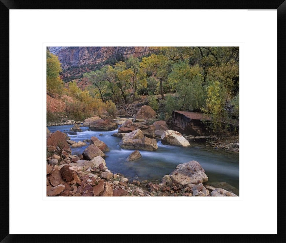 Virgin River Flowing Through Canyon In Autumn, Zion National Park, Utah, 22"x18"