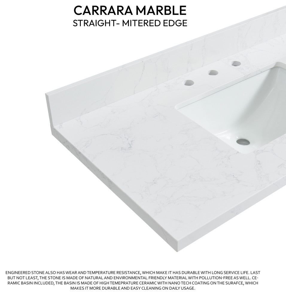 Jaen Composite Stone Vanity Top With Ceramic Sink, Grain White, 37"