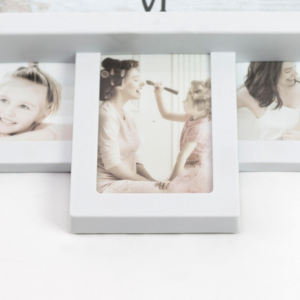 White Farmhouse Shabby-Chic "Together" Picture Frame Collage Wall Clock