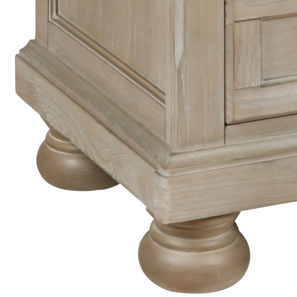 Benzara BM220427 3 Drawer Wooden Nightstand With Round Knobs, Weathered Brown