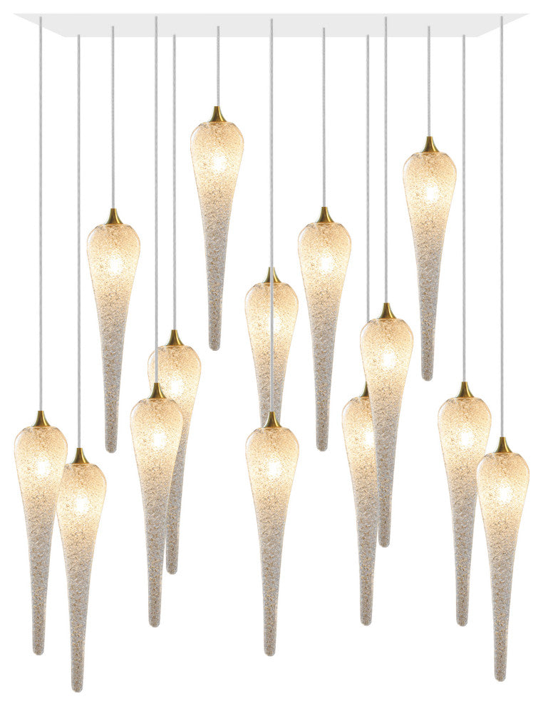 Icicle 14 Blown Glass Chandelier, White, 36", Champagne Glass