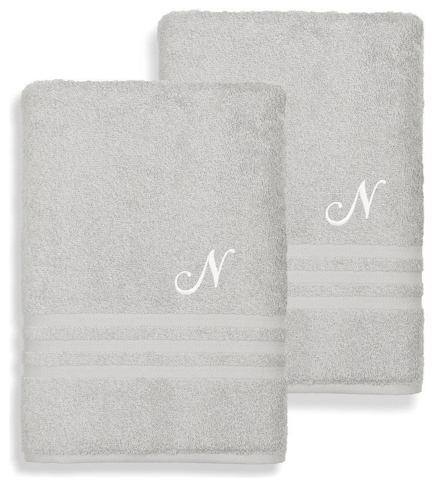 Denzi Bath Sheets With Monogrammed Letter, Set of 2, N