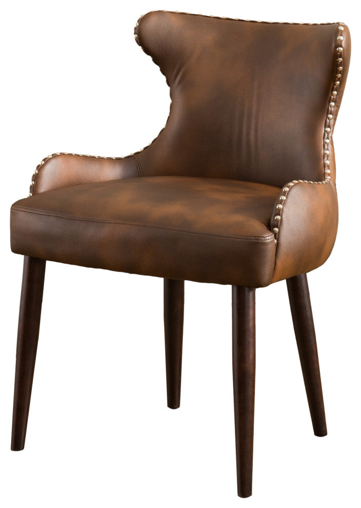 Gewnee Viking Tufted Button Back barrel chair with Nailhead, Brown
