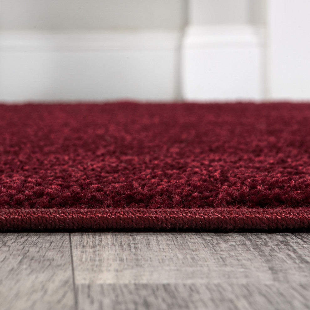 Haze Solid Low-Pile Runner Rug, Dark Red, 9 X 12