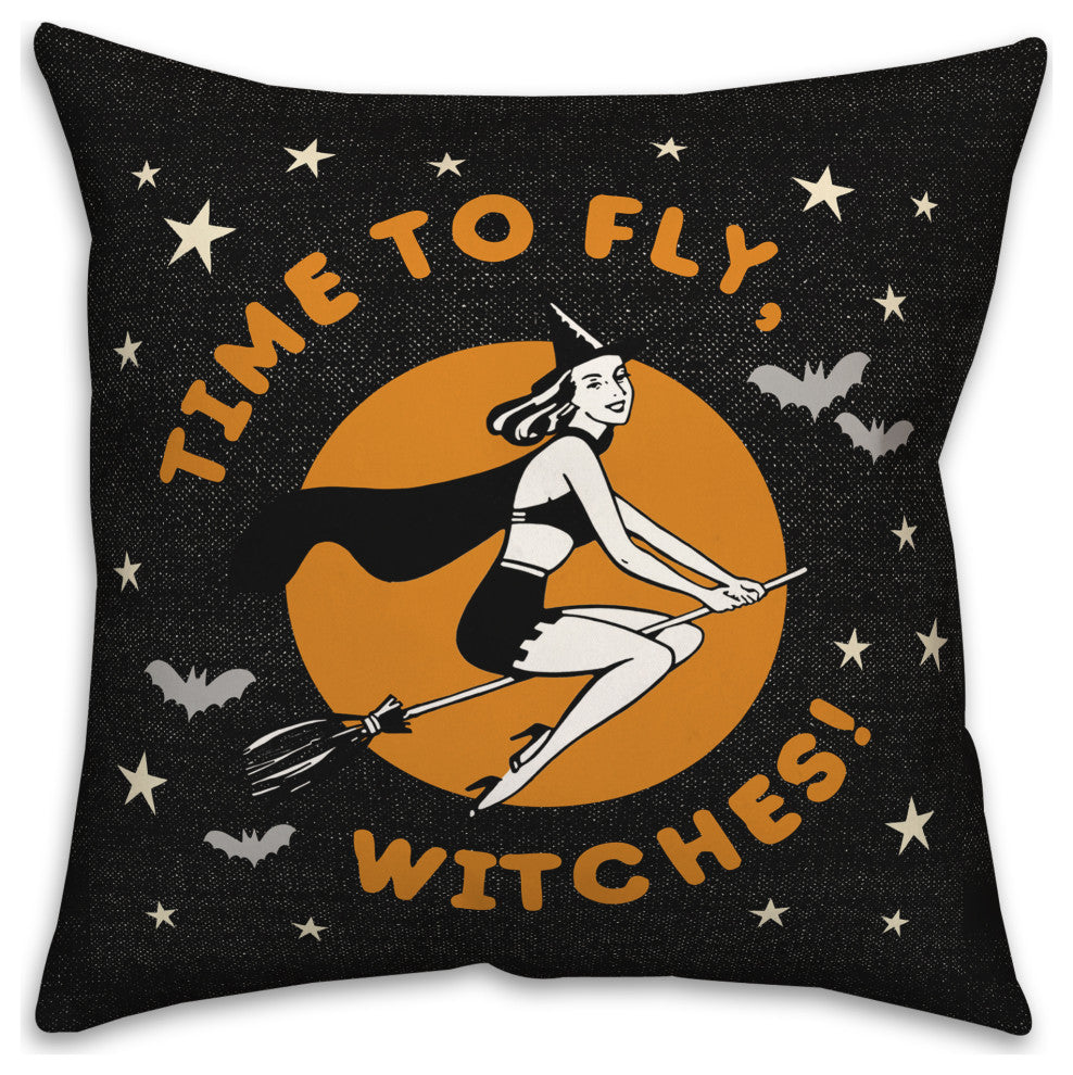 Time to Fly Witches 18x18 Spun Poly Pillow