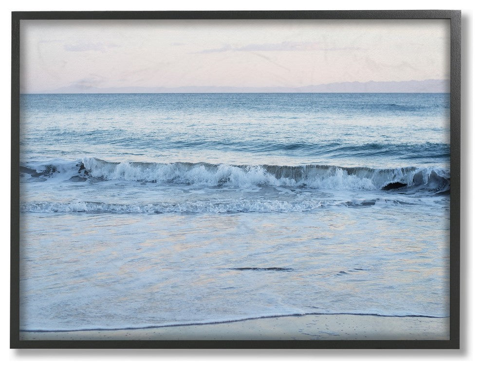 Coastal Evening Beach Waves Photograph Framed Giclee Texturized Art, 11"x14"