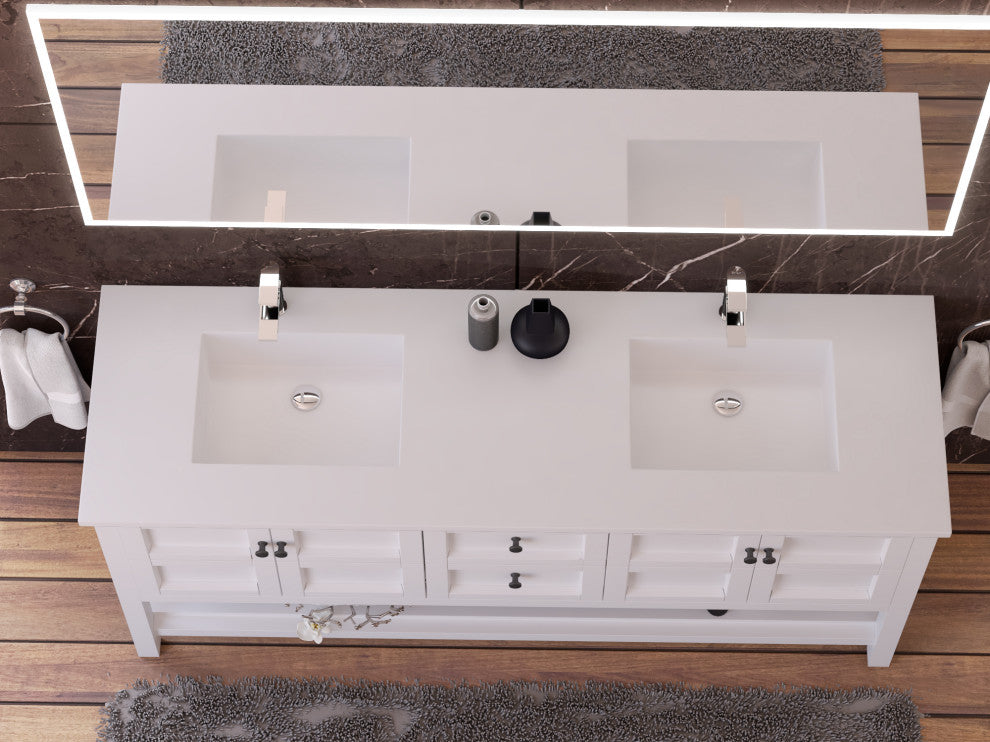 CastelloUSA Alicia 72" Freestanding Vanity Set, White, White Top, Black Handles