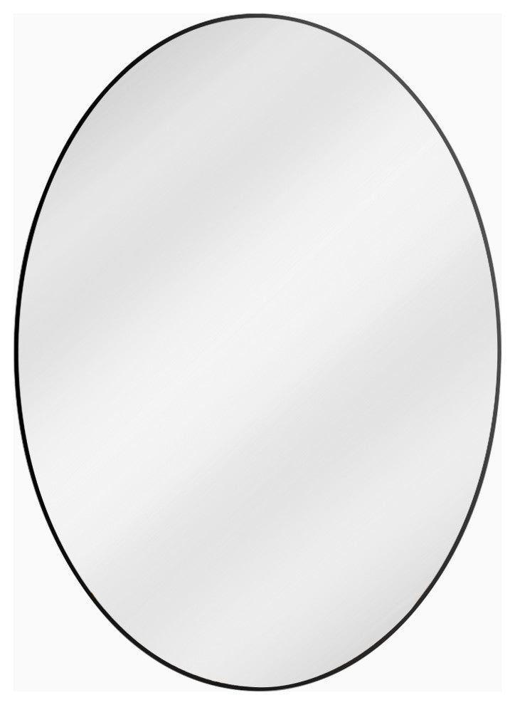Easly Oval Aluminum Alloy Framed Mirror, Black, 26x38