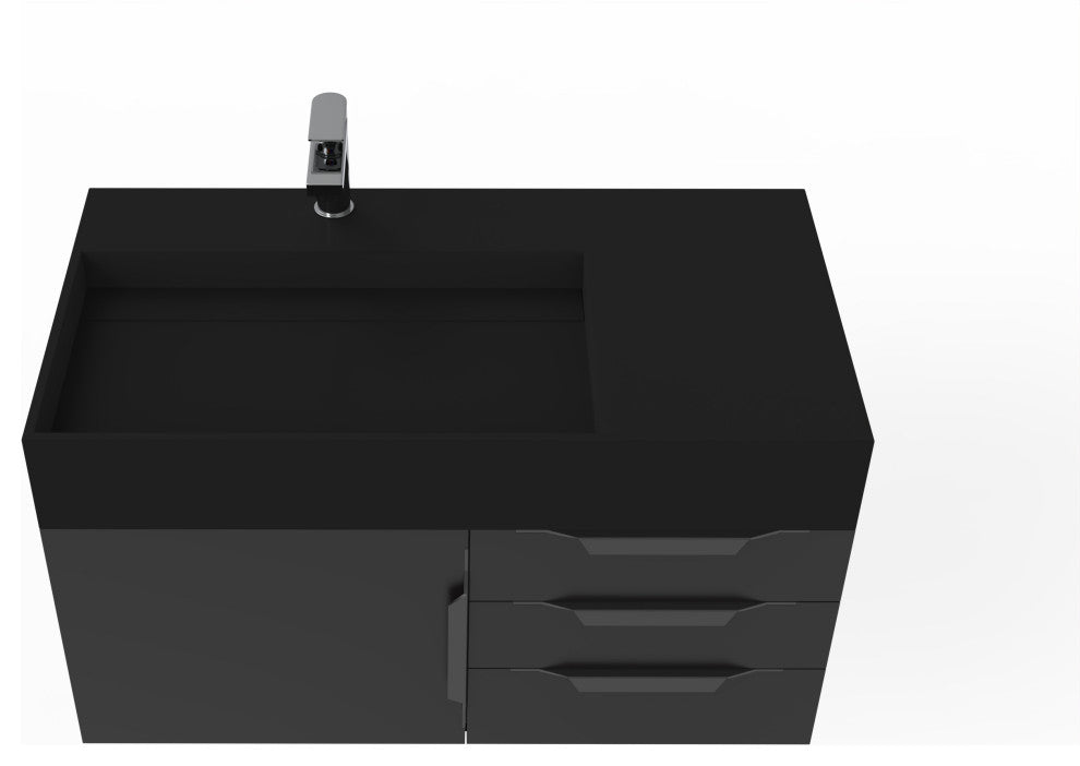 CastelloUSA Amazon 36" Wall Mount Vanity Set, Black, Black Top, Black Handles