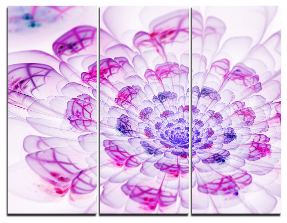 "Large Purple Fractal Flower Petals" Digital Metal Wall Art, 3 Panels, 36"x28"