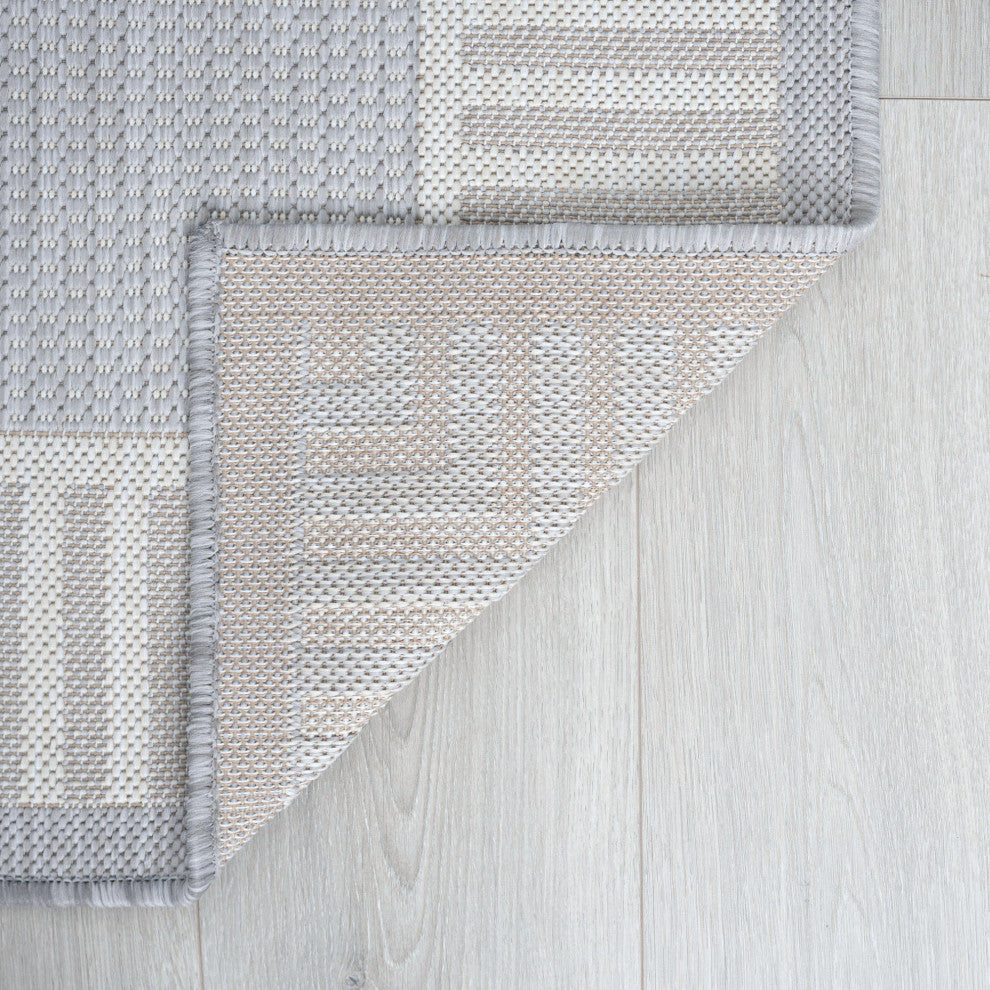 Elgin Transitional Striped Border Gray/Cream Indoor/Outdoor Runner Rug, 2'x7'