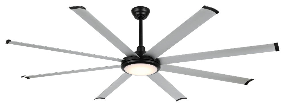 96" 8 Blades Indoor Ceiling Fan, Light Kit, Black and Nickel