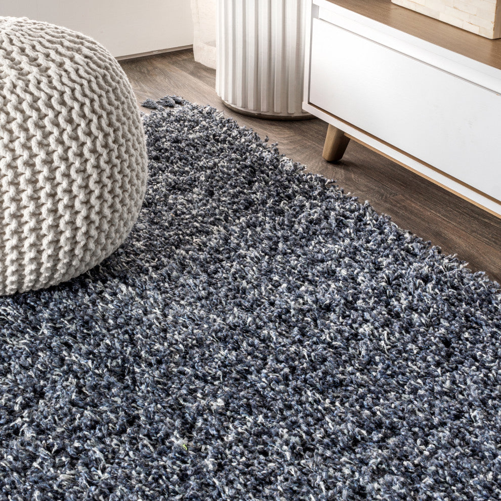 Mercer Shag Plush Tassel Area Rug, Denim Blue, 4 X 6